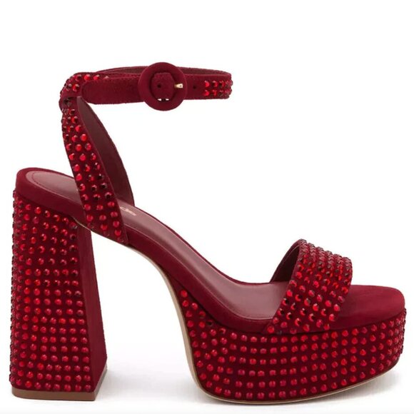 Larroude Dolly Crystal Platform Heels Lipstick Red Crystal Rhinestone - Picture 2 of 6